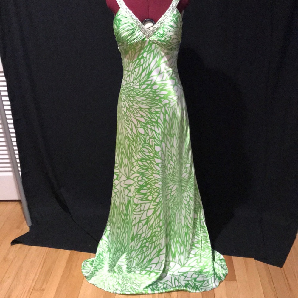 Lime green and white floral statement gown 7/8